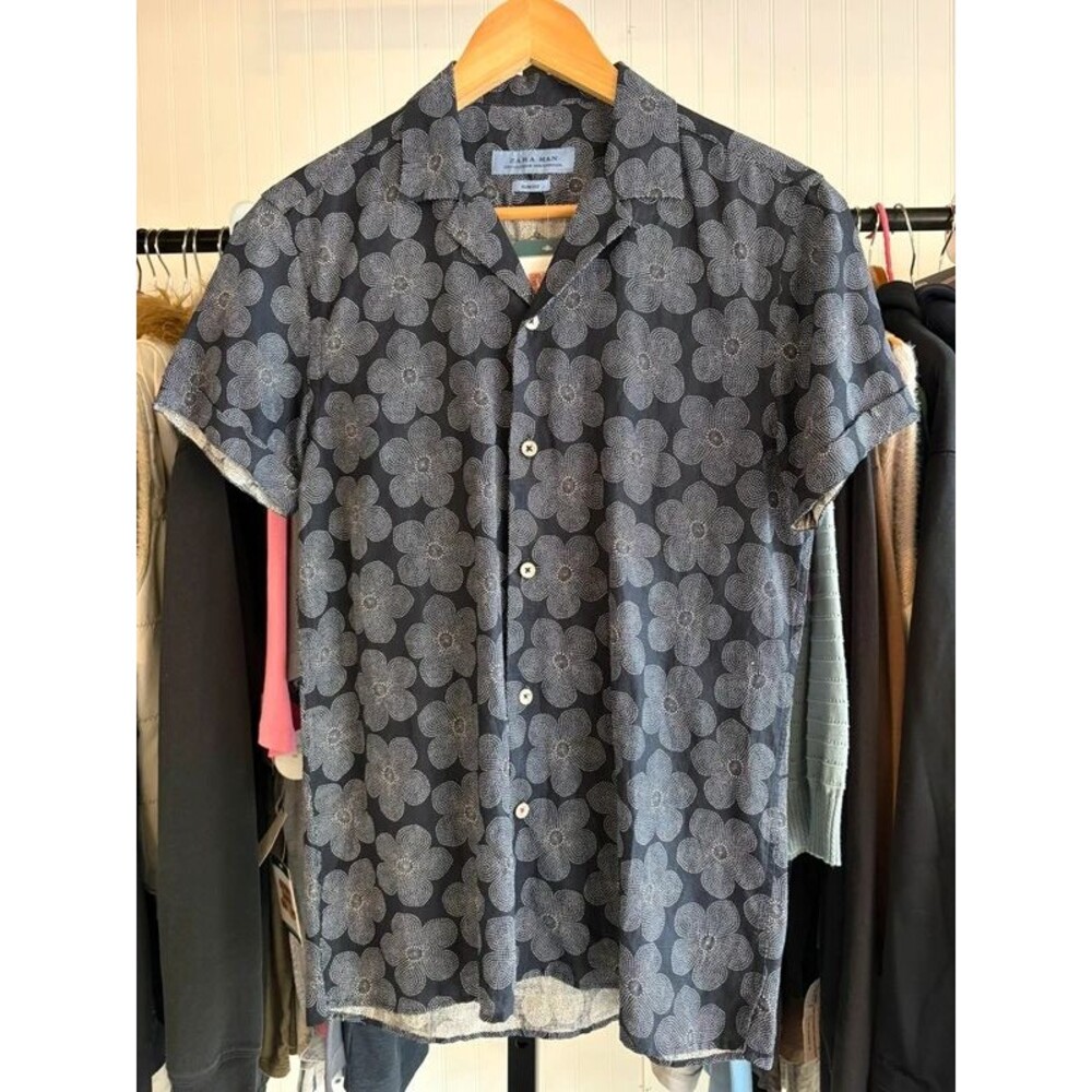 Zara man linen blend floral button down